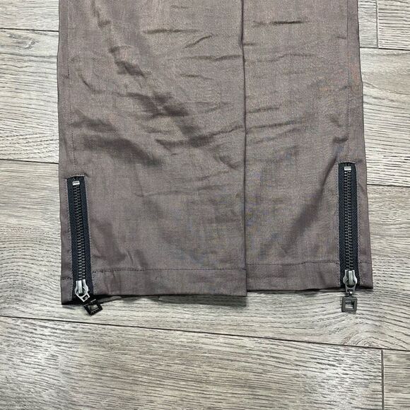 Sarah Pacini Linen Tan Brown Pants Zipper Size 1 Small Trousers 26" Inseam - Picture 5 of 8